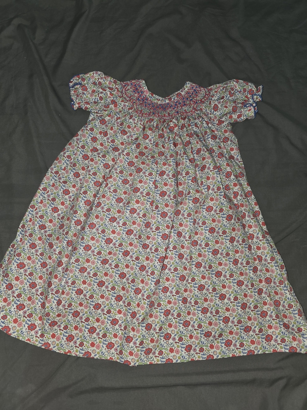Smocked Floral Cotton Dress for Girls - Pink & Blue